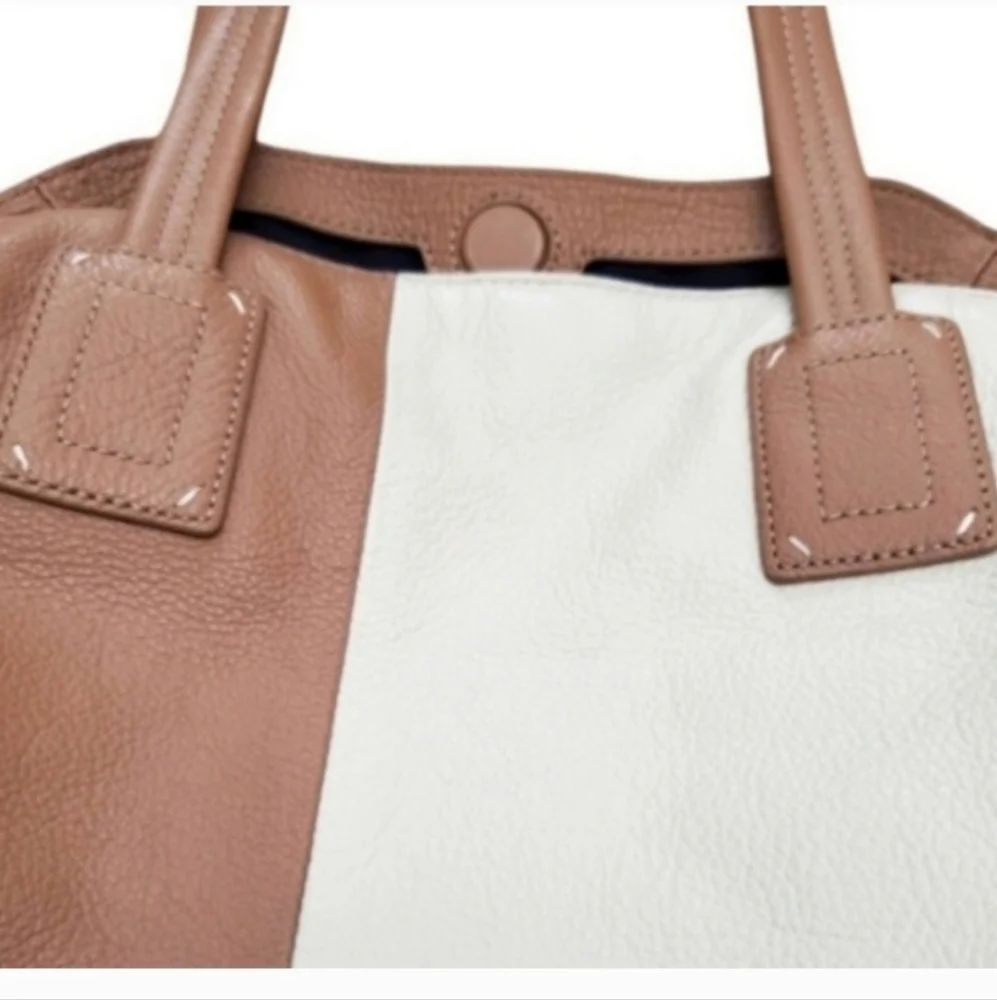 Splendid Cream Nappa Leather Tan Two Tone Colorblock Hobo Purse